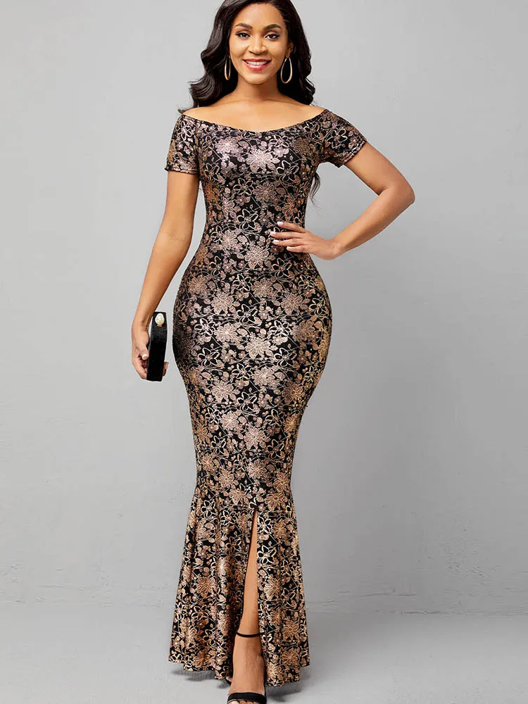

2023 Dresses For Women Floral Print Slim Fit Off The Shoulder Irregular Dress Maxi Dress Vestidos De Mujer Casual Elegant Female