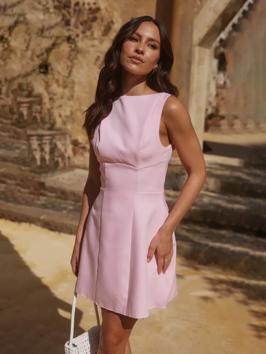 Bornladies Summer New Sleeveless Blazer Dress Women's  Chic Sophisticated Open Back Fitted Cami Inner Shorts Mini Dress