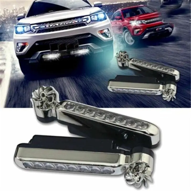 

Auto Headlamp COB Fog Light Bulb Wind Powered 8 LED Car DRL Decorative Lamp with Rotation Fan No Need External Power Supply