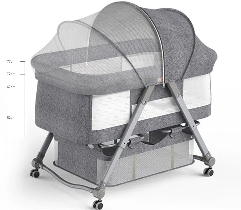 

Wholesale Portable Folding Travel Height Adjustable New Born Toddlers Bassinet Crib Baby Cradle Bed with Mosquito Net