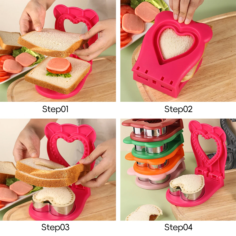 Stainless Steel Sandwich Cutting Mold with Hand Heart Shape Sandwich Press Mold Toast Fruit Cutter Mould for Lunch Box Decor