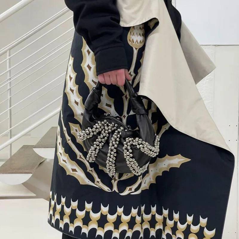 Retro Rivet Decorative Shoulder Bag European And American Motorcycle Wind Studded Purses Leather Armpit Handbag For Women Hot