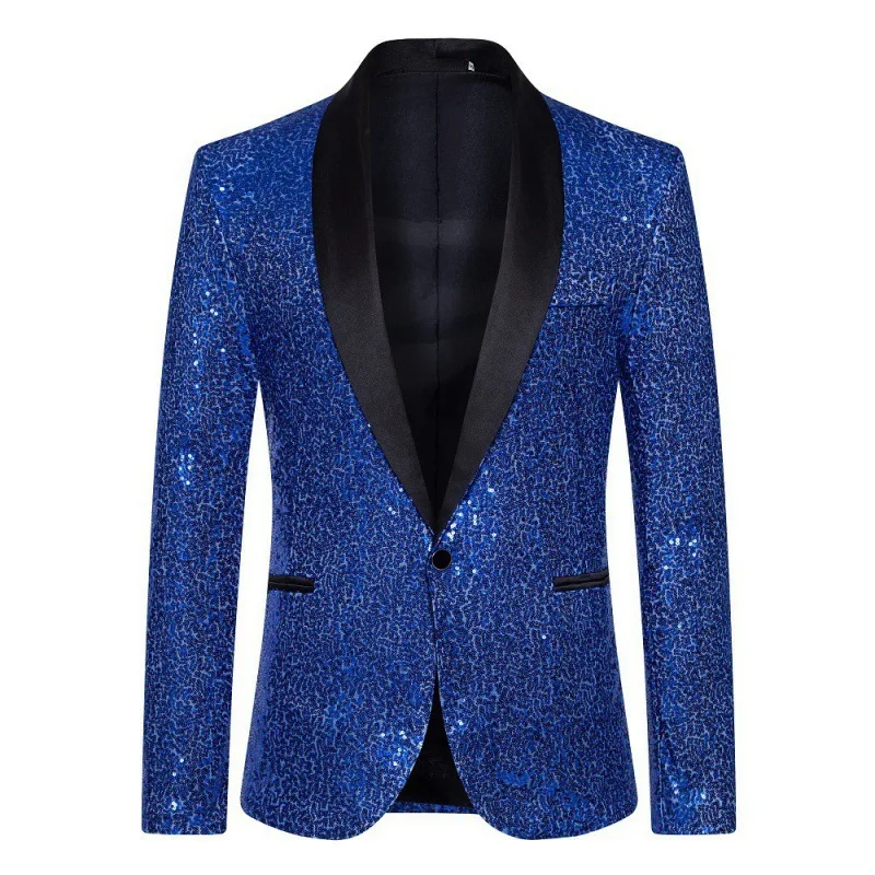 Multi Colors Men's Pearl Plate Suit Sequin Blazer Sparkly Glitter Jacket Wedding Party Stage Clothes for Men Blue Silver Red