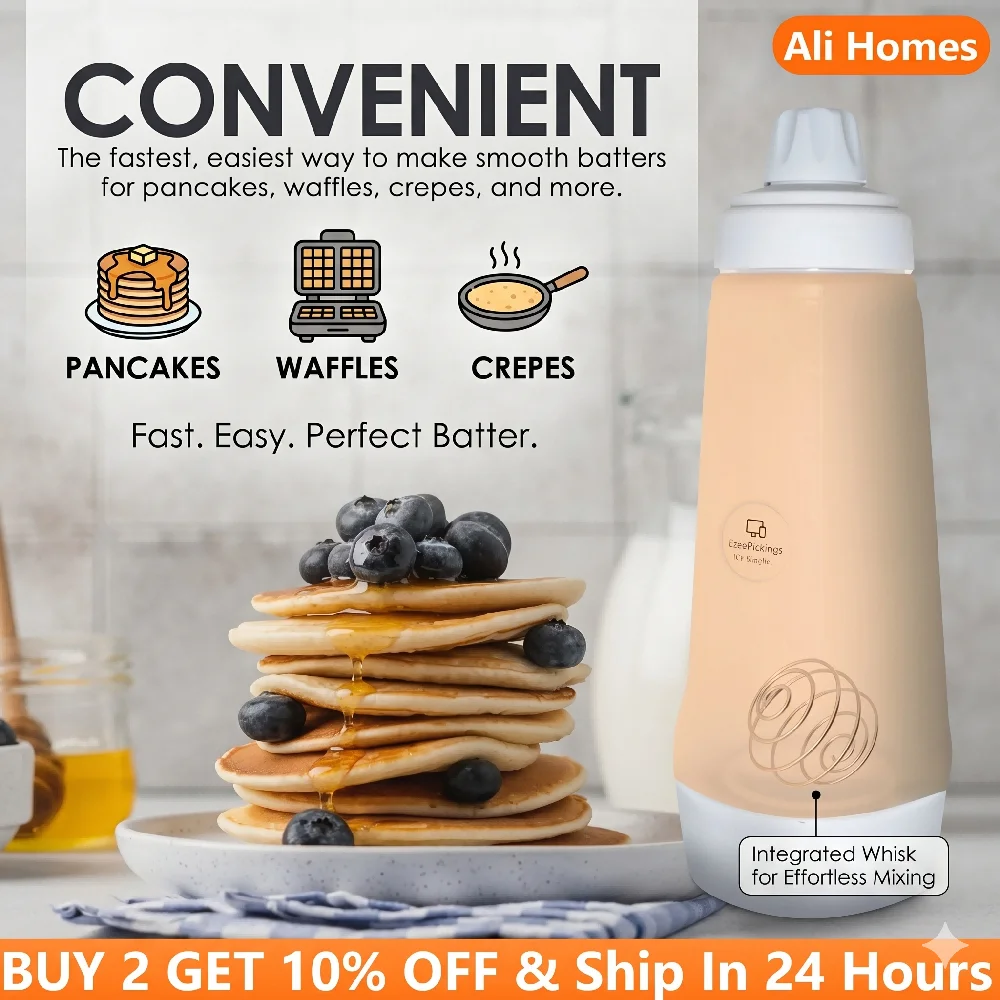 Waffelteigspender 1000ML Teigmischflasche Pfannkuchenspender und -mixer Pfannkuchenteig-Shaker-Flasche Kuchenback- und Kekszubehör