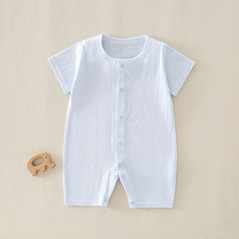 Baby Boys Girls Short Sleeve Jumpsuit Summer Solid Color Breathable Mesh Infant Onesie 0-12M Newborn Daily Comfort Romper 3