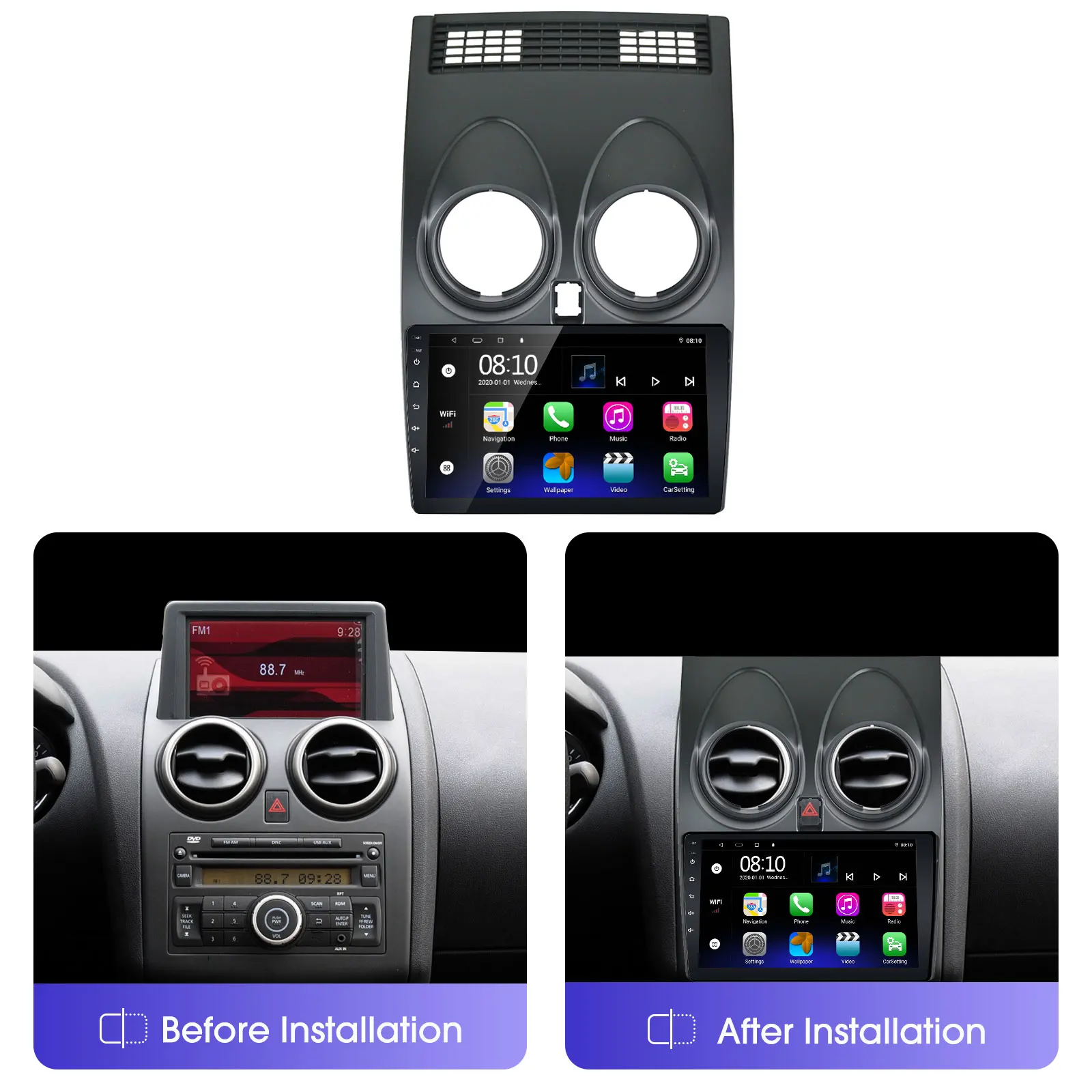 CarPlay Android Auto Car Radio Navigation Bluetooth PlayerCar Entertainment System For Nissan Qashqai J10 2008-2014 EzoneTronics