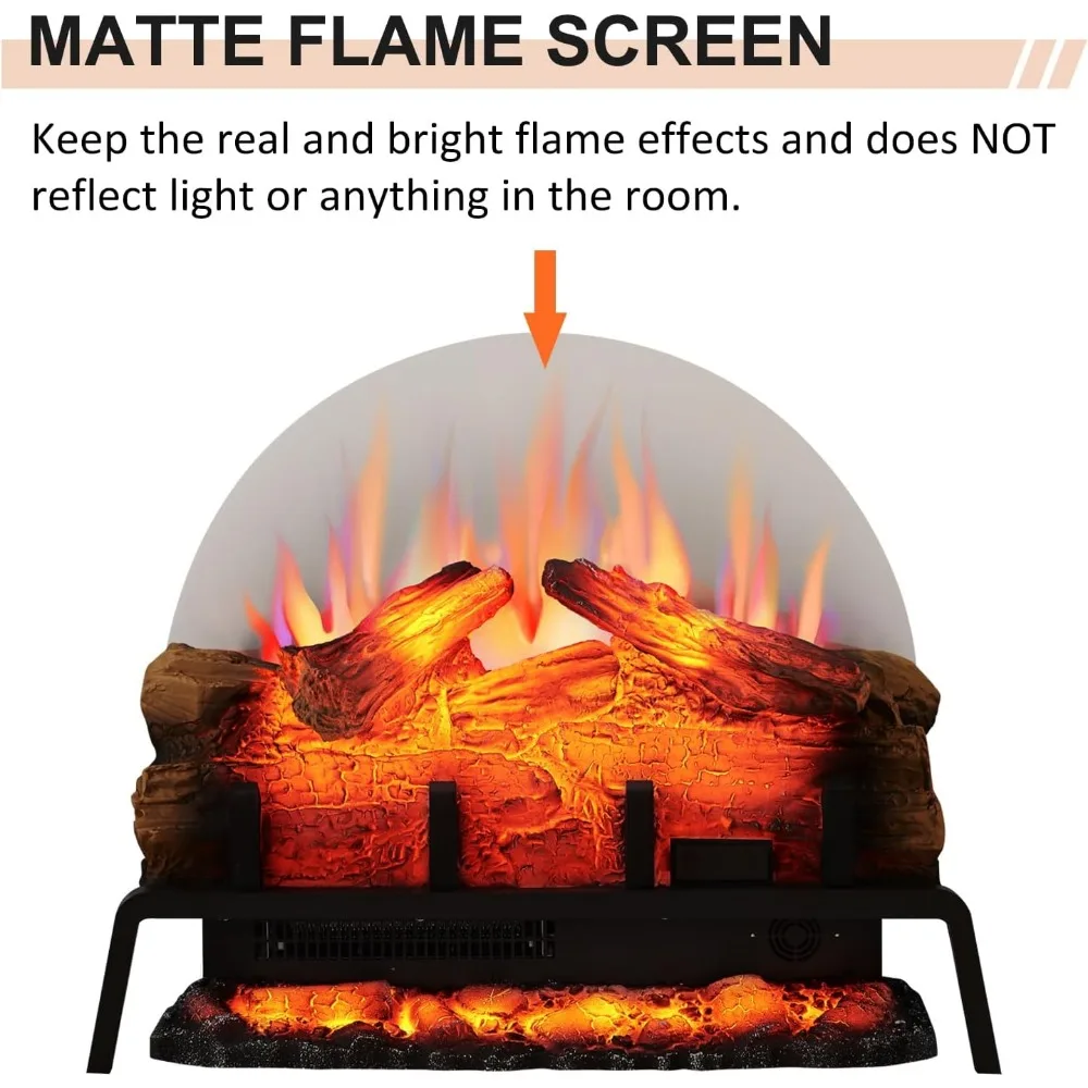 24" Free Standing Electric Fireplace Log Set Insert, 750W/1500W Heater, 6 Flame Colors with 5 Brightness, Crackling Sound 6