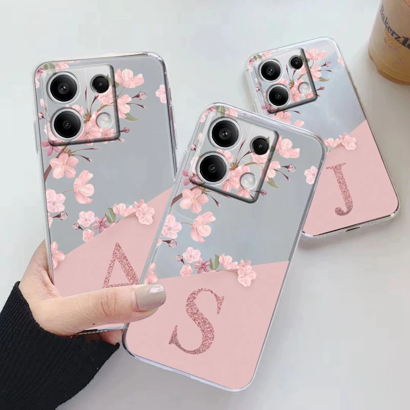 Clear Letter Pink Flowers Fashion Phone Cover - Soft Silicone  Shell