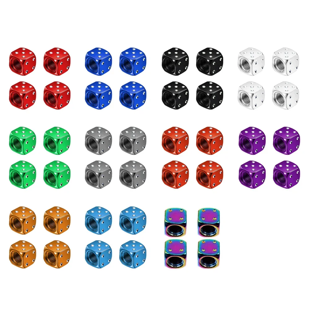 Set of 4 Premium Aluminum Dice Tire Valve Caps - Universal Dust Covers