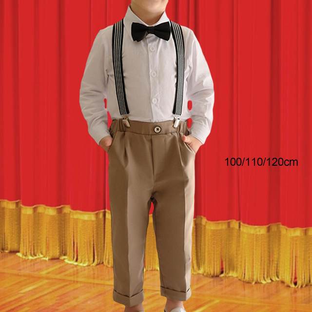 Boys Gentleman Outfit White Dress Shirt with Bowtie Formal Suit Set for Christening Birthday Wedding Hosting Formal Event