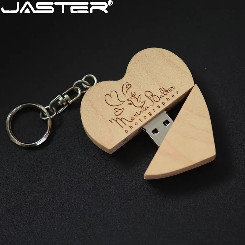 Logo Gratuito Cuore Usb 2.0 Flash Drive 64G Portachiavi Gratuito Regalo Di Nozze In Legno Pen Drive 32G Memory Stick Maple U Disk Regalo Creativo