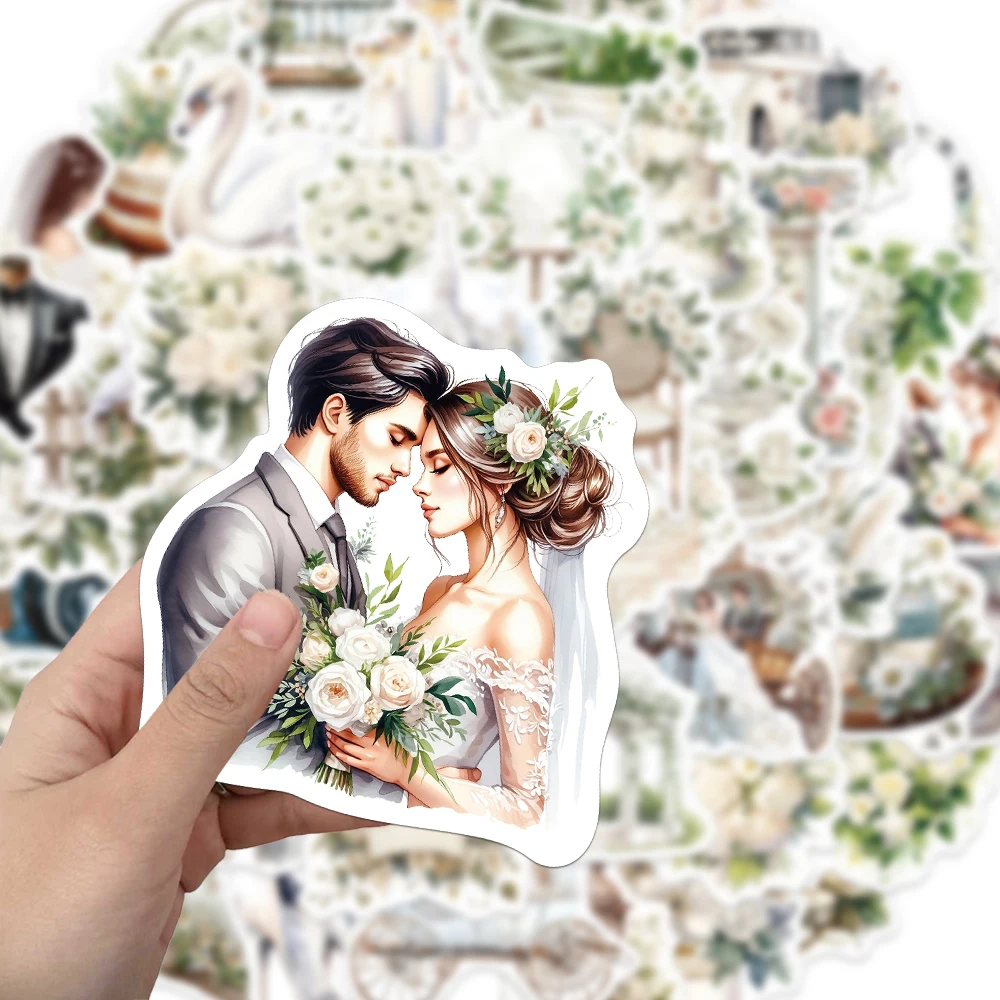 50PCS 크리 에이 티브 레트로 꽃 흰색 웨딩 스티커 저널링 장식 재료 노트북 DIY 맞춤형 데칼