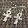 hroryn New Fashion Handmade Cross Egyptian Ankh Life Symbol Flower Cross Pendants Silver Color Earrings For Womens Style 3