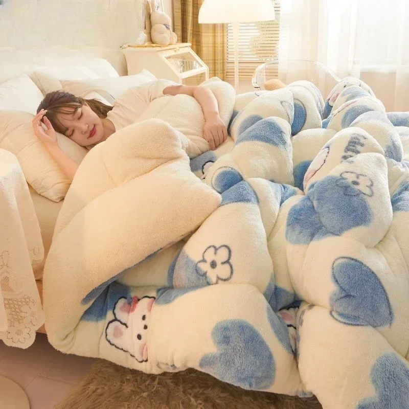 

New Soft Coral Plush Blanket Student dormitory Dormitory Fleece Villous Quilt Cover Plush Thick Winter Home Blanket