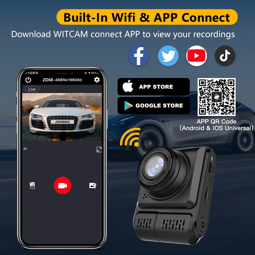 BEPOCAM ZD68 4K Dash Cam Infrared Night Vision Car DVR WiFi External GPS 2.5K+1080P Dashcam Vehicle Android Auto Video Recorder