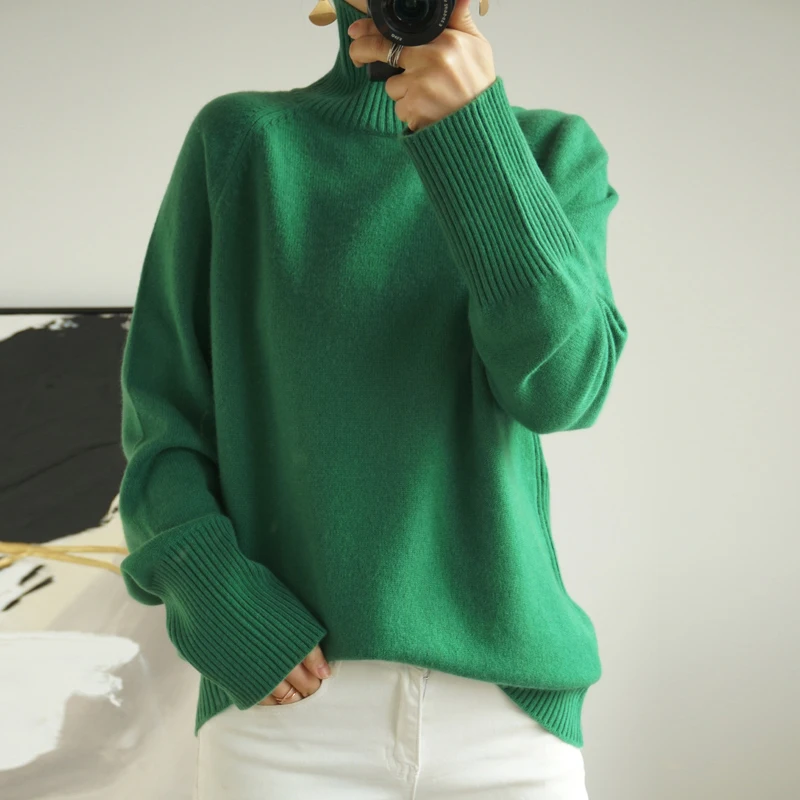 

Autumn And Winter New 100% Sweater Women's Turtleneck Sweater Thickened Loose Long-Sleeved Wool Bottoming Sweater