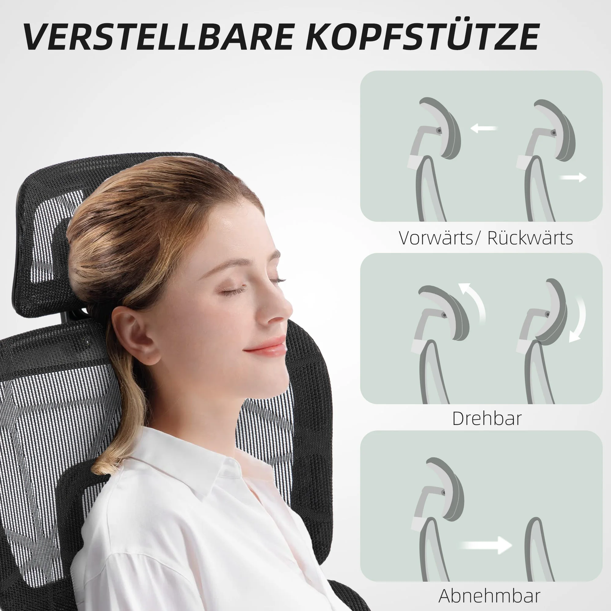 Bürostuhl Ergonomischer Schreibtischstuhl mit Armlehnen, Kopfstütze, Lordosenstütze, höhenverstellbarer Netzdrehstuhl mit Schaukelstuhl – Detail 7