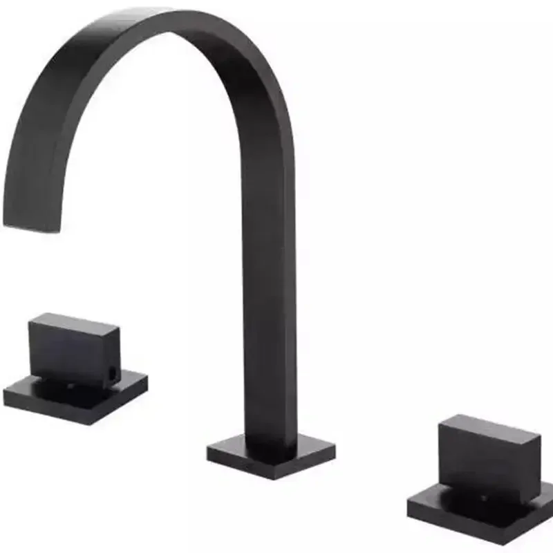 Description Picture 3 of itemBasin Faucet Chrome/gold/black Deck Mounted Square Brass Bathroom Sink  3 Hole Double Handle Hot And Cold Water Tap