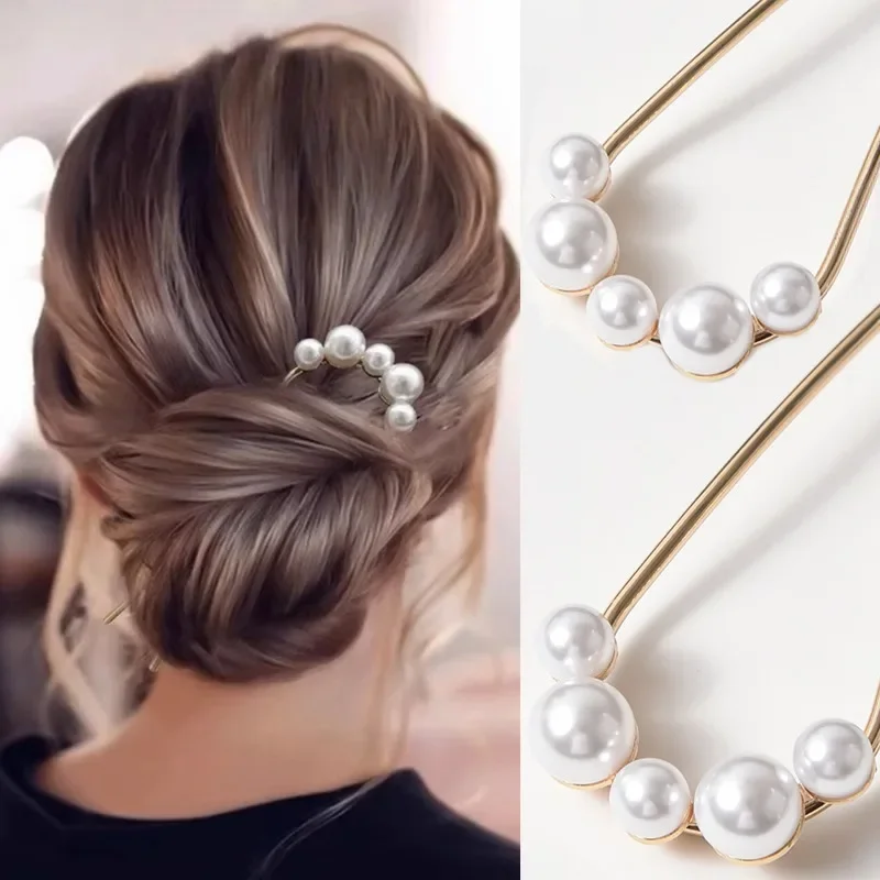 1/2pcs Simple Pearl Hairpins Korean U-shaped Metal Shell Hair Clip Pins Women Hair Sticks Bun Maker Styling Accessories hair accessory pearl hairpins hair stick hair clip