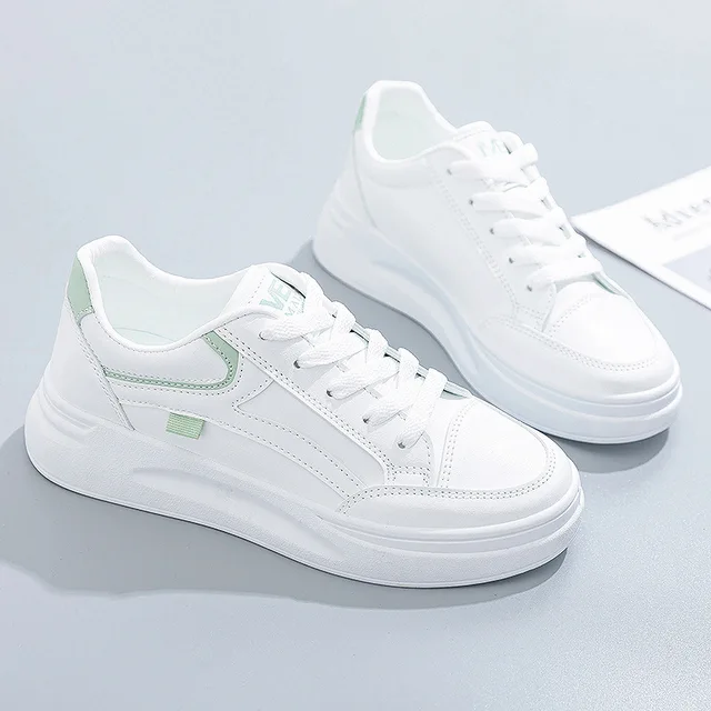 Zapatos de suela gruesa para mujer, zapatillas informales transpirables con plataforma, cabeza redonda, color blanco, primavera y otoño, 2024