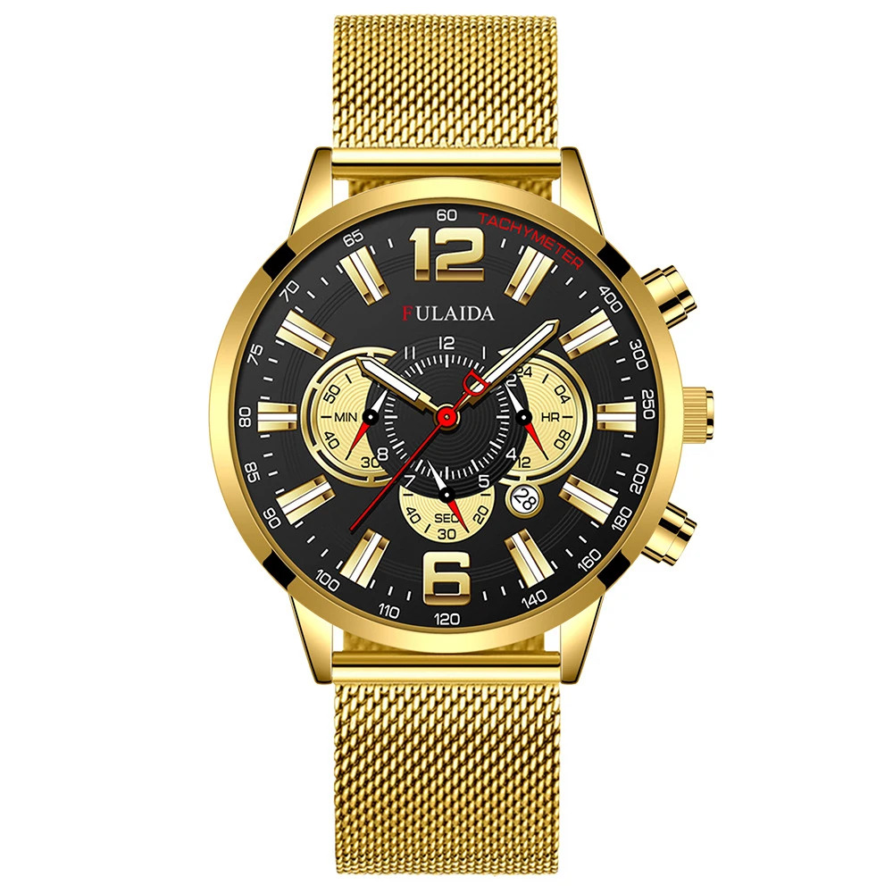 Men's Fashion Business Calendar Watches Luxury Stainless Steel Mesh Belt Analog Quartz Watch Business Luminous Wristwatch Clock 