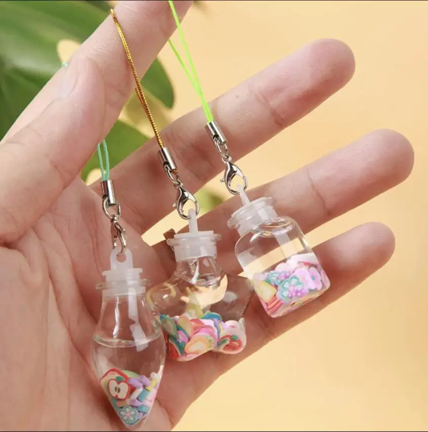 1/2X Small PET Bottles With Rubber Stopper DIY Decoration Mini Plastic Pendant Message Vial Wishing Bottles Jars Key Chain Vial