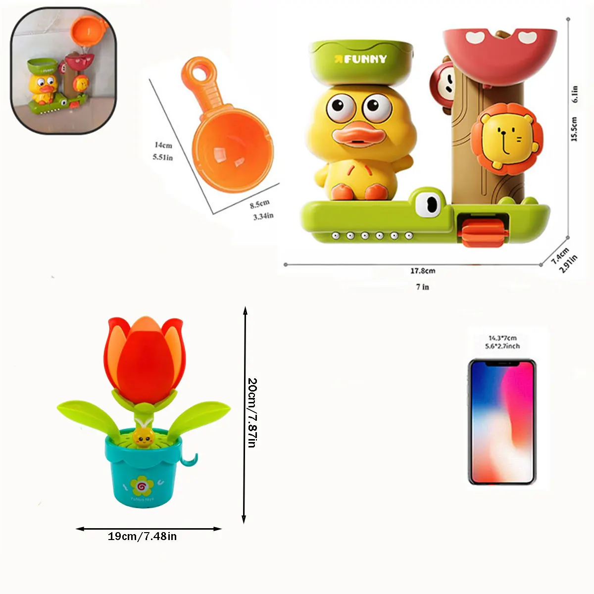 2025 Giocattolo da bagnetto per bambini Gioca con acqua in forma di anatra/fiore Leone Waterwheel Divertimento per bambini nella vasca da bagno con doccia con ventosa in regalo per bambini - immagine 4