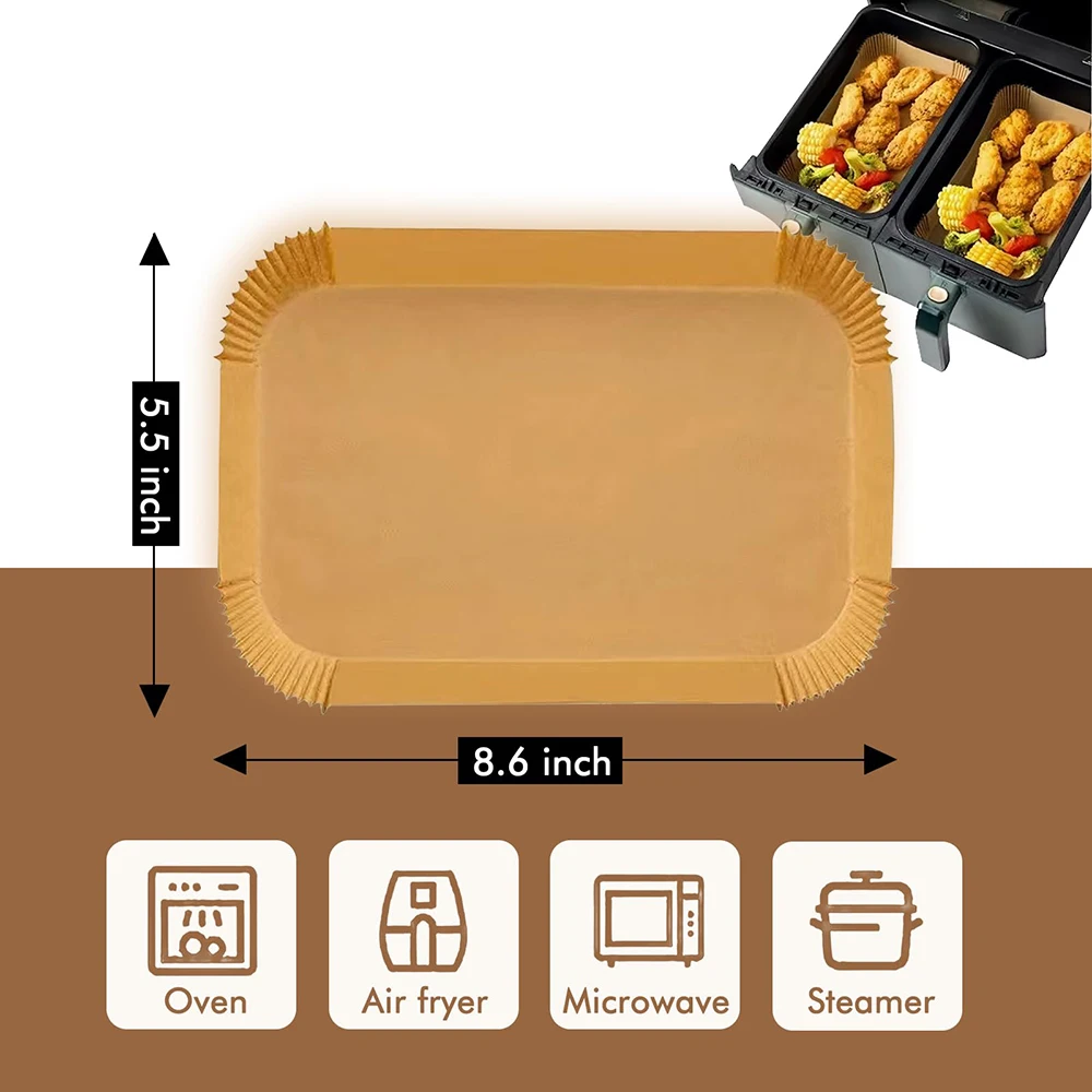 50/100Pcs Rectangle Air Fryer Disposable Liner Oil-proof Parchment Paper Tray Non-Stick Baking Mat Kitchen Airfryer Accessories