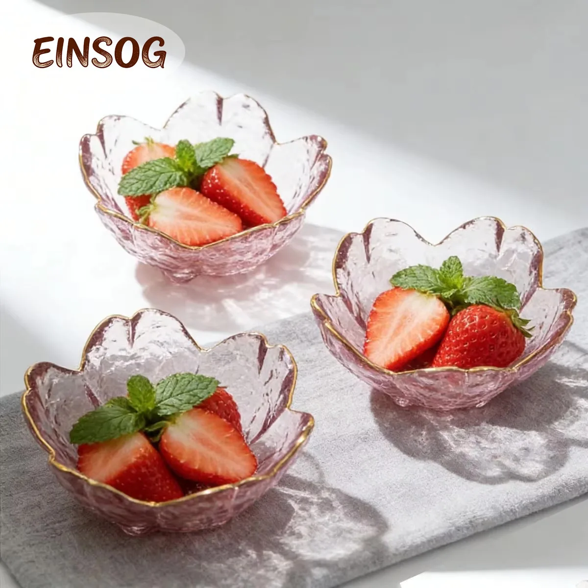 3Pcs Glass Sauce Dish with Golden Edge Creative Sakura Serving Dishes Small Dessert Plate Sushi Plates Kitchen Accessories