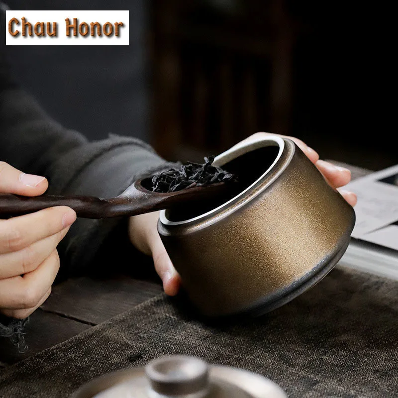 Japanese Gilded Rust Glaze Ceramic Tea Caddy Sealed Jar Storage Box Food Container Storage Tank Tea Box Tea Organizer Candy Jar