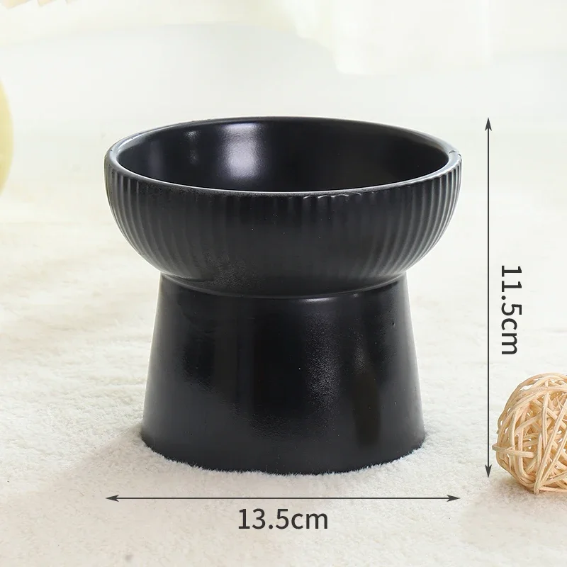Ceramic Cervical Protection Bowl Drinking Water Slanted Eating Basin High Feet Tall Dog Cat Bowl Tableware Pet Product Black 1Pc