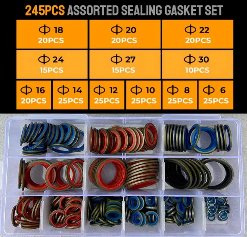 Washer Seal Set 100/245pcs Sealing Gasket Set Oil Drain Combined Washer Seal Set M6 M8 M10 M12 M14 M16 M18 M20 M22 M24 M27 M30
