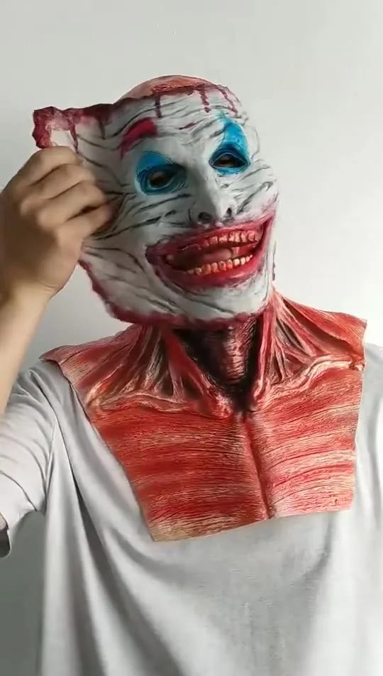 Masque Halloween Double Clown/Crâne – Latex Réaliste, Mâchoire Mobile, Aimants, Adulte, Cosplay Horreur
