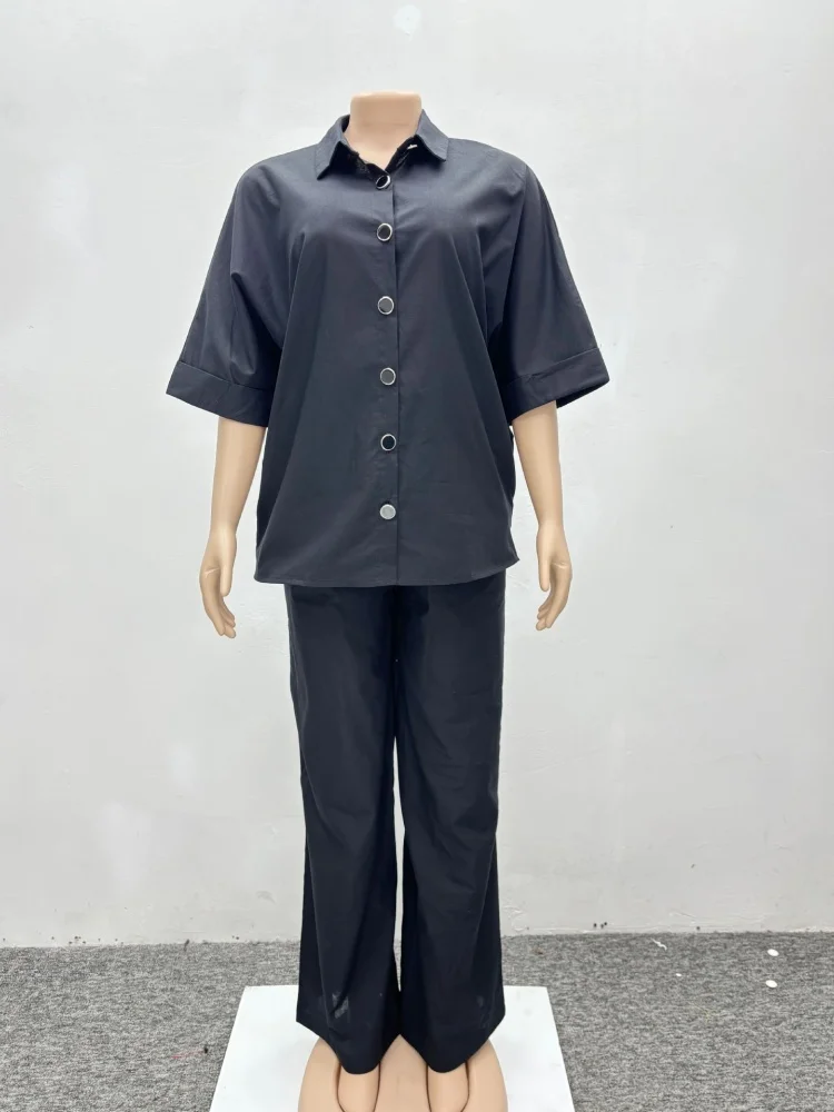 Wmstar Two Piece Set Women Wholesale Shirt Wide Leg Trousers  African Style Women's Clothing Pants Sets Button Matching Suit