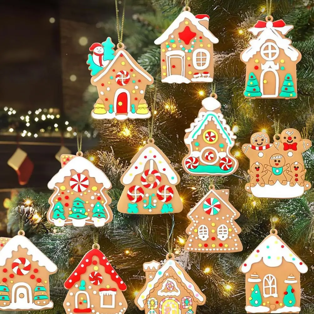 Gingerbread Man Christmas Ornaments Santa Claus Cane Snowflakes Plastic Hanging Decor For Xmas Tree Rustic Holiday Decoration