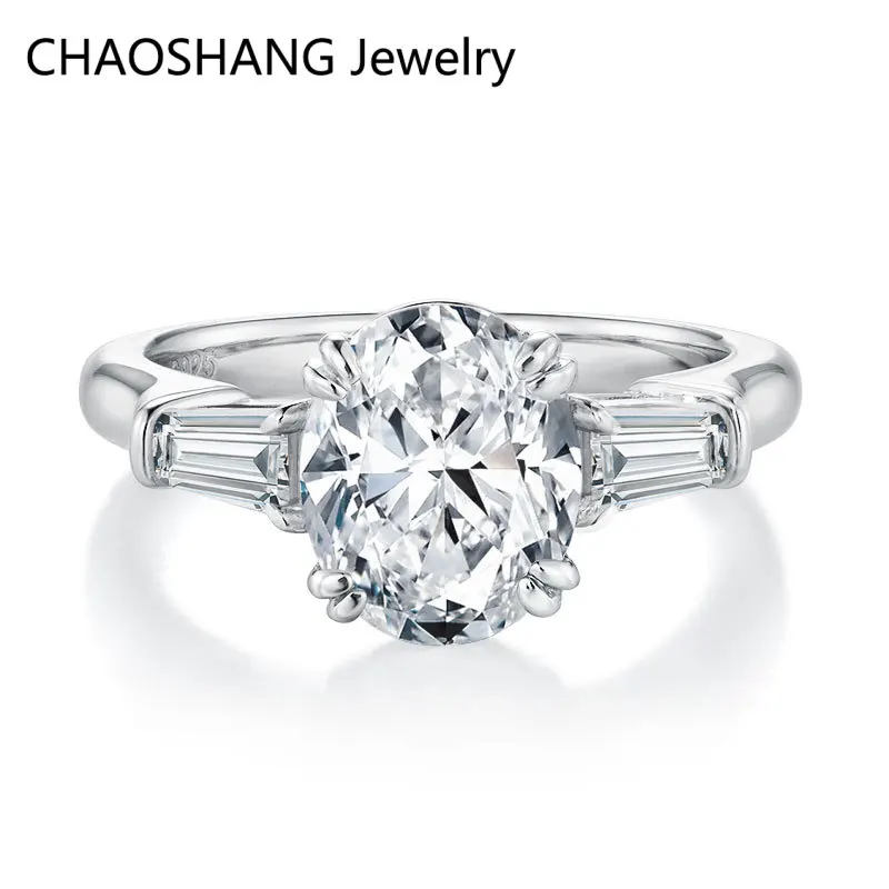Luxury 3 Carat Oval Cut Moissanite Engagement Rings For Women Solid 925 Sterling Silver