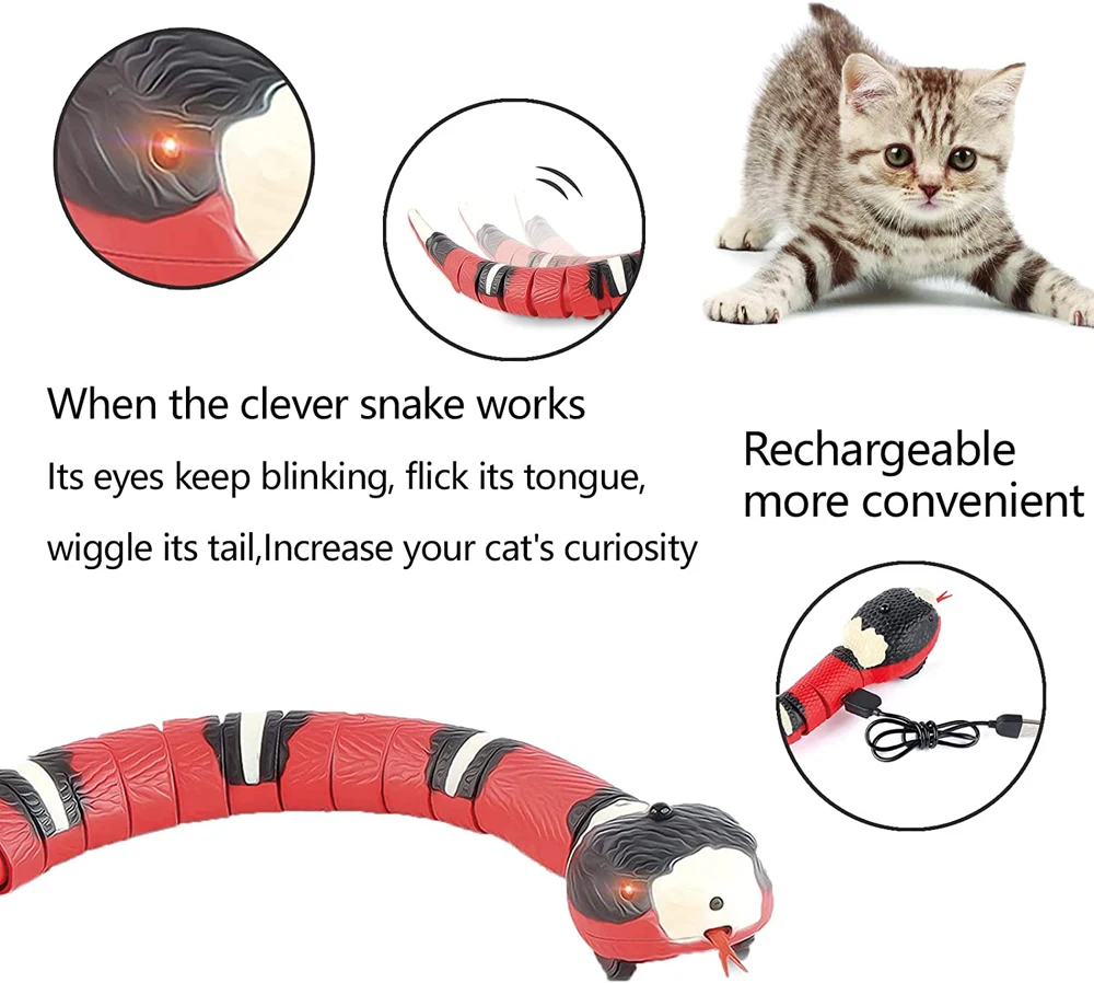 Usb Recarregável Inteligente Detectando Brinquedos Interativos Gato Eletrônico Automático Cobra Gato Teasering Playkitten Brinquedos para Gatos Cães Pet - Imagem 5
