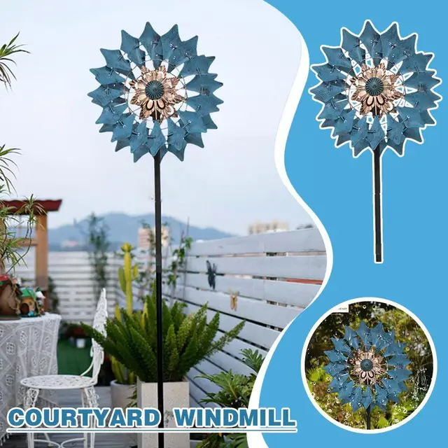 33*17*190 Cm Vasszirom Alakú Egyrétegű Lemezjátszó Készlet] Lake Courtyard Windmill Európai Kék [Usa Forgatható K0J8 - Image 3