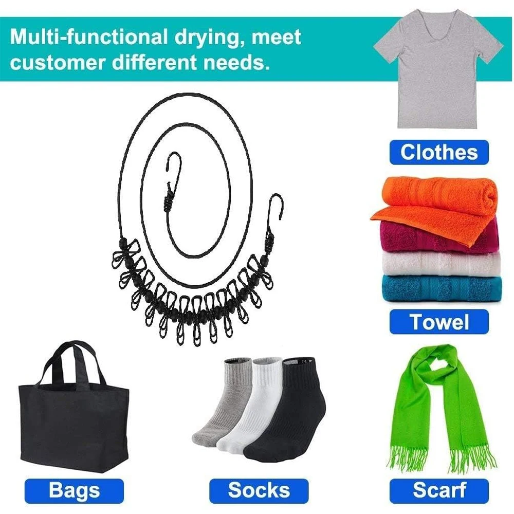 Laundry Clothes Line for Camping with 12 Clothespins 2