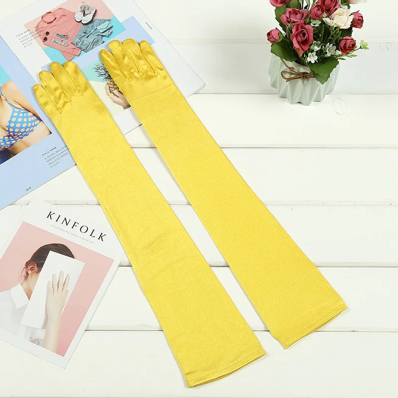 Opera Length Long Hand Gloves for Wedding Finger Yellow/Purple Bridal Wedding Gloves Dance Girls ST214 lace gloves wedding dress gloves