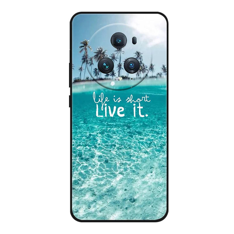 Adorable Cartoon Cat Design Black Silicone Soft Phone Case - Compatible with Honor Magic 5 Pro