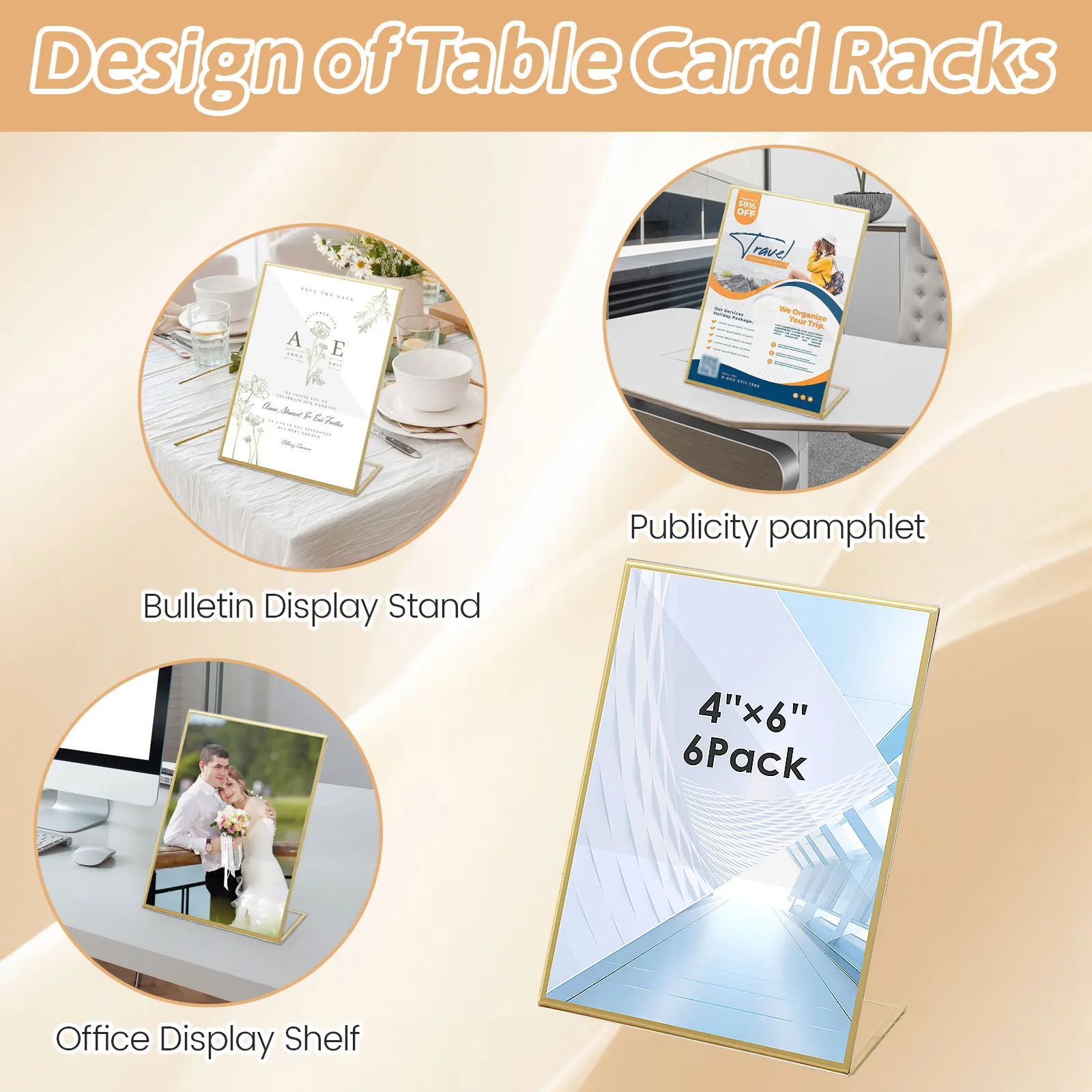 Place Card Holders Acrylic Sign Holders Gold Borders Acrylic Sign Holder Picture Frame Display Stand Clear Paper Holder Table Number Menu Stands for Wedding Restaurant