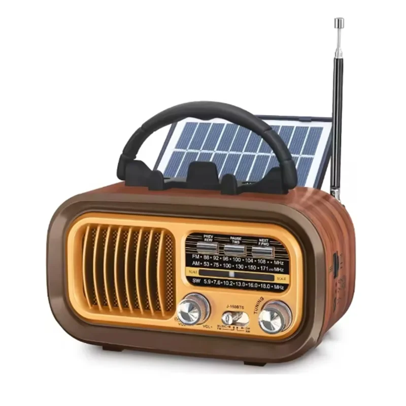 레트로 휴대용 라디오 - AM/FM/SW, Bluetooth, Solar/D 배터리/USB-C, TWS, TF/USB 재생, 빈티지 사운드