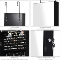 Wall Door Mounted Jewelry Armoire Cabinet with 47.5" H Full Length Mirror, 2 LEDs Lockable Jewelry Organizer Box with Bracelet 6