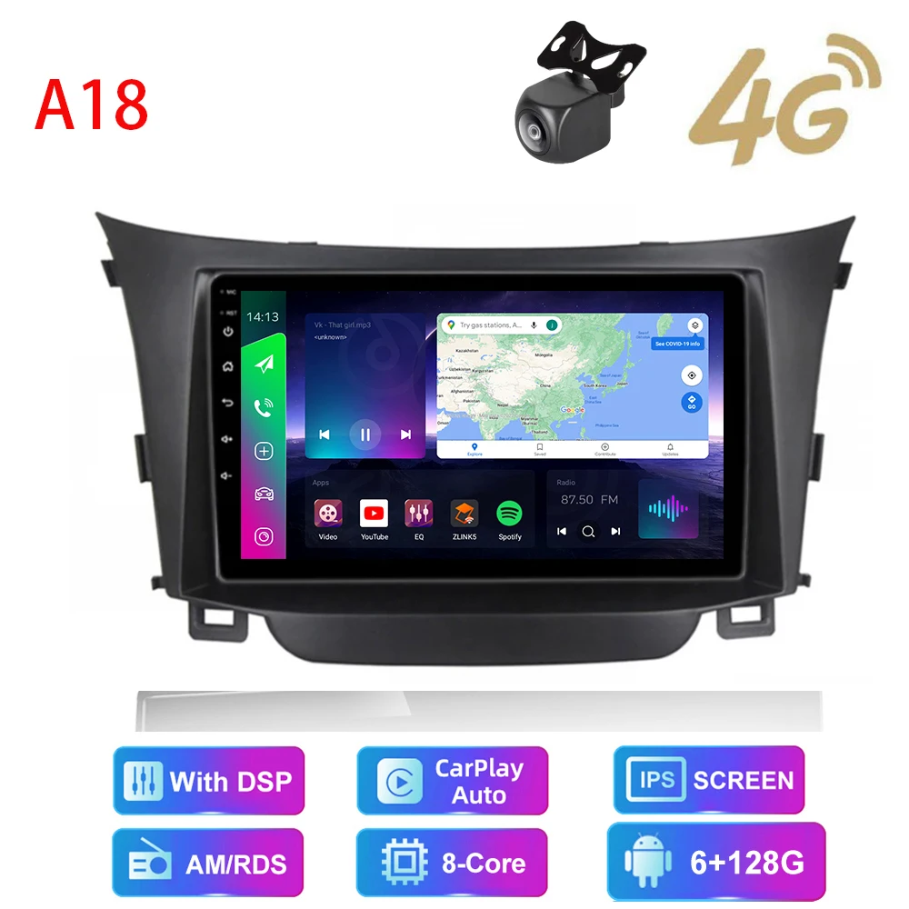 car screen video player HD multimedia 9 inch car stereo radio android GPS player with carplay/auto 4G AM/RDS/DSP for Hyundai I30 Elantra GT 2012-16 car media player with bluetooth Car Multimedia Players