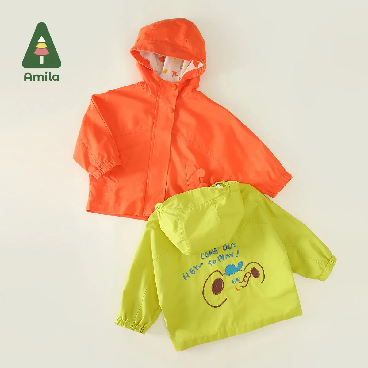 Amila Baby Outerwear Spring Embroidery Casual Pure Cotton Windproof Girls & Boys Hooded Trench Coat baby jacket hooded coat