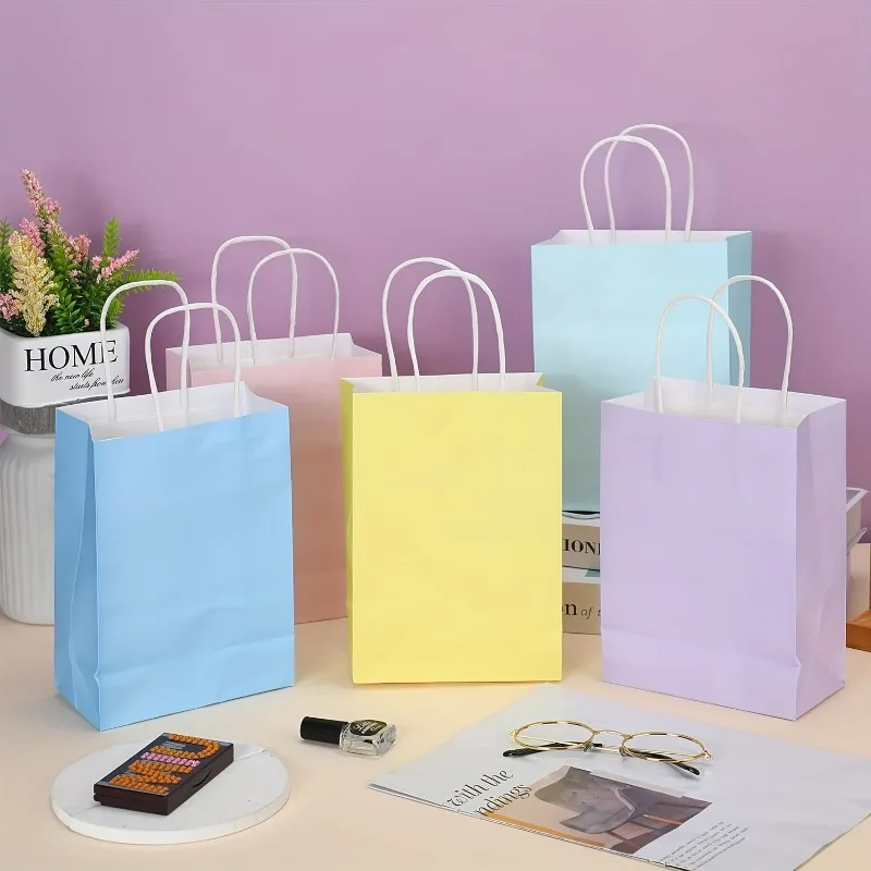6/12/24 Stück Pastellfarbene Kraftpapier-Geschenktüten mit Griffen, Macaron-Farbene Partytüten für Geburtstag, Valentinstag, Ostern, Babyparty – Detail 2