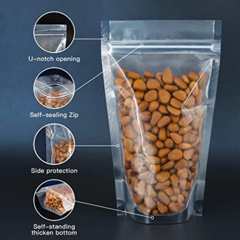 50pcs Transparent Clear Stand Up Plastic Bags With Zipper for Dried Fruit Storage/Candy/Snack/Nut/Grains/Tea packaging 5