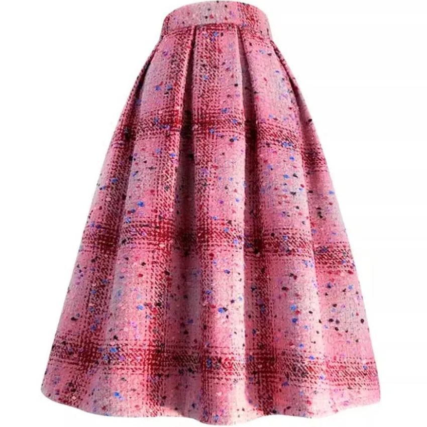 

Thick Winter Wool Blends Tweed Ball Gown Skirt Women Vintage High Waist Princess Party Umbrella