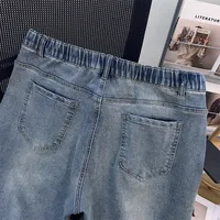 150Kg Plus Size Women's Hip 150 Summer High-Waist Five-Point Denim Shorts Loose Wide Leg Pants Blue 4XL 5XL 6XL 7XL 8XL 9XL - Image 4